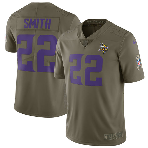 Youth Minnesota Vikings 22 Smith Nike Olive Salute To Service Limited NFL Jerseys
